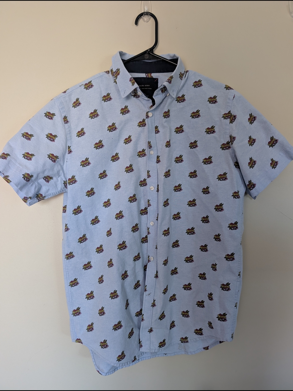 Zara Light Blue Short-Sleeve Button-Down Mom Tattoo